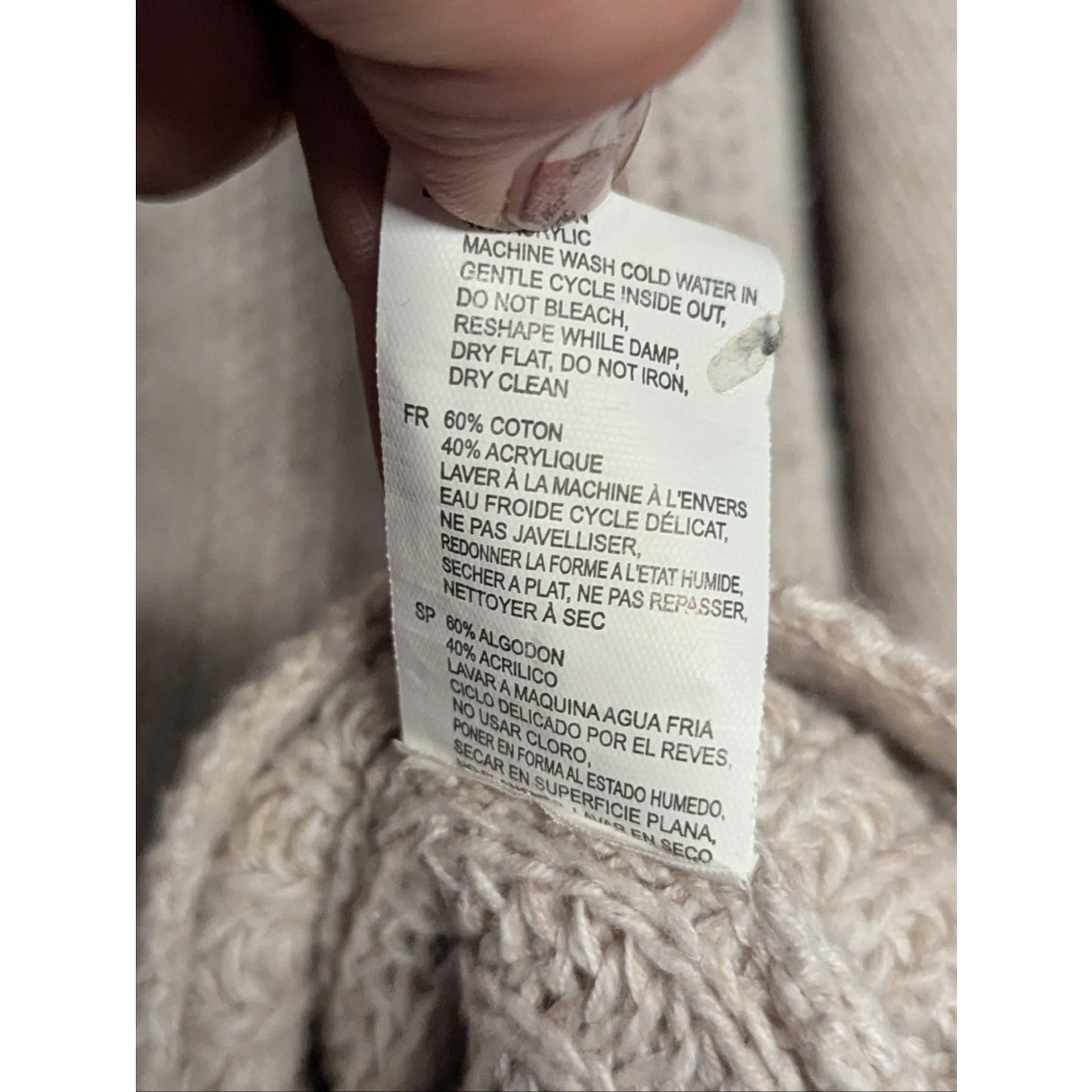 RD Style Boho Chunky Knit Sweater Tunic XL Beige Side Button Hi Low Pullover #O6