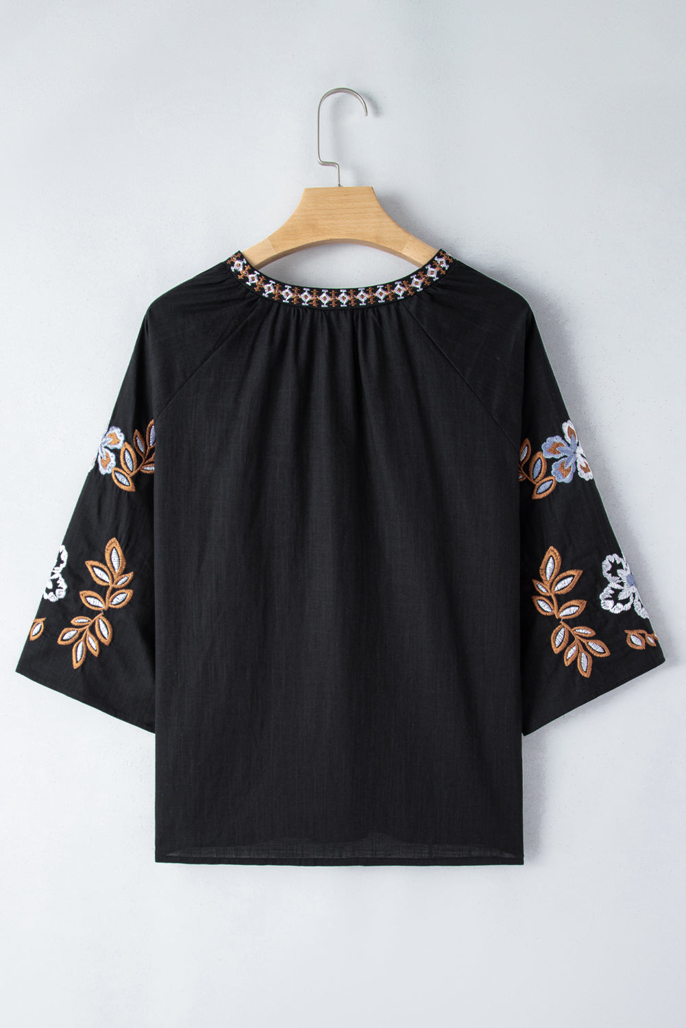 Embroidered V-Neck Three-Quarter Sleeve Blouse - Scarlett's Riverside Boutique 