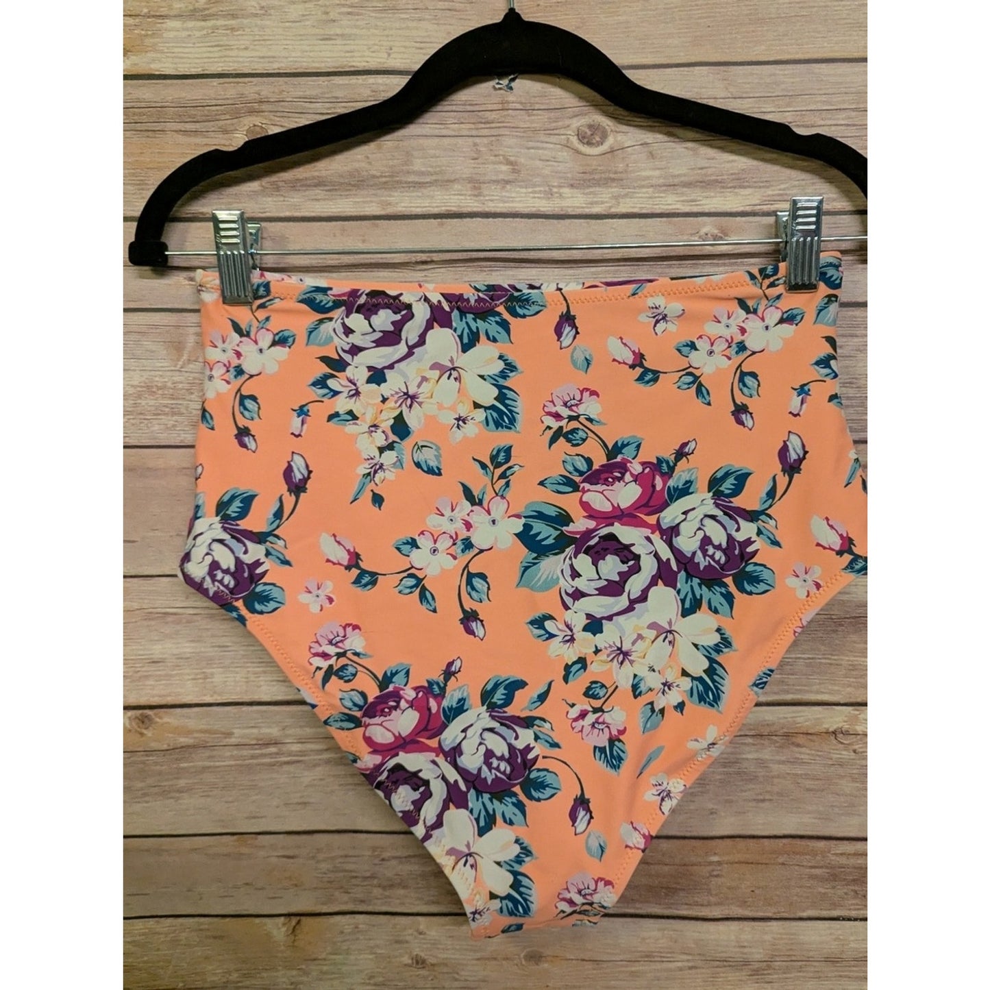Women’s High Waisted Floral Bikini Bottom Peach Purple Tropical Swim Bottom Nwot