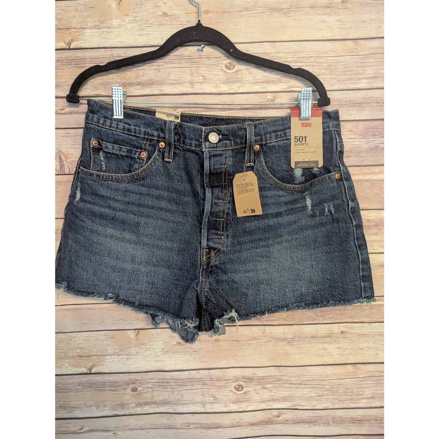 Levi’s 501 Shorts Women’s 32 High Rise Distressed Cut Off Denim Jean Shorts NWT