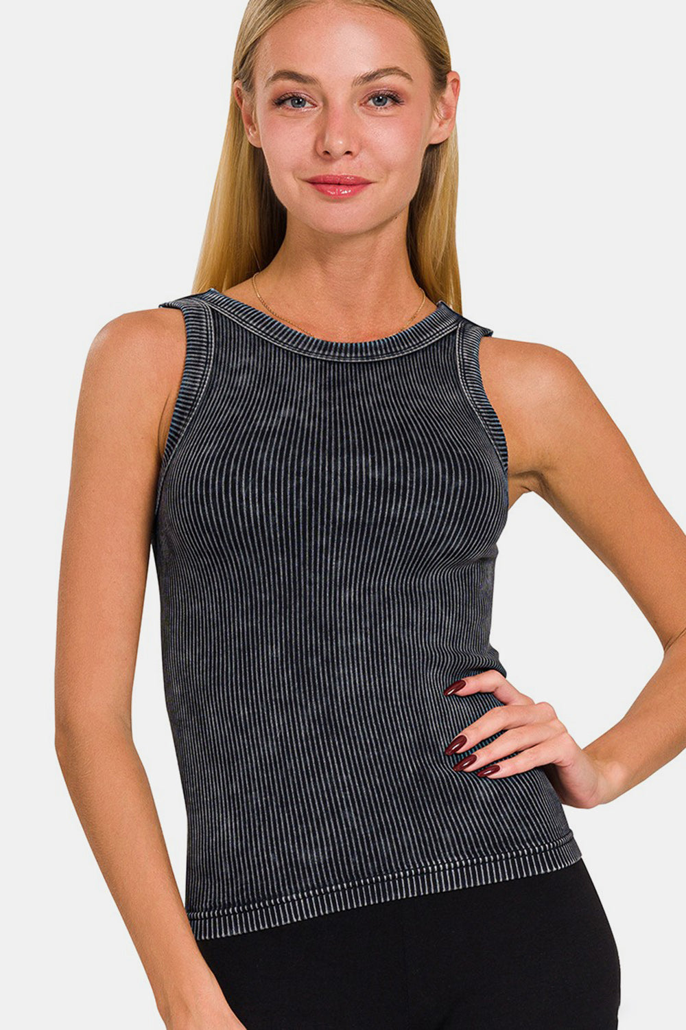 Zenana 2 Way Neckline Washed Ribbed Cropped Tank - Scarlett's Riverside Boutique 