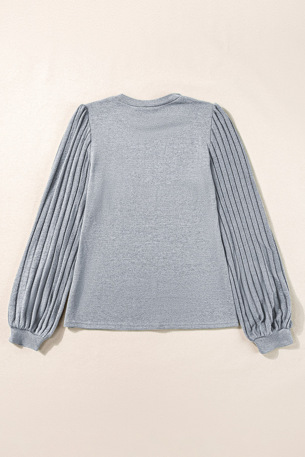 Gray Contrast Ribbed Bishop Sleeve Top - Scarlett's Riverside Boutique 