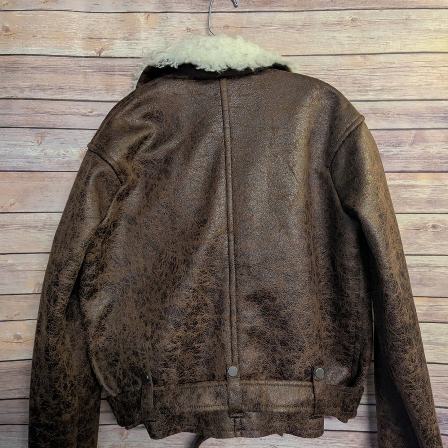 Rachel Roy Brown Faux Leather Shearling Moto Jacket Aviator Belted Zip Coat