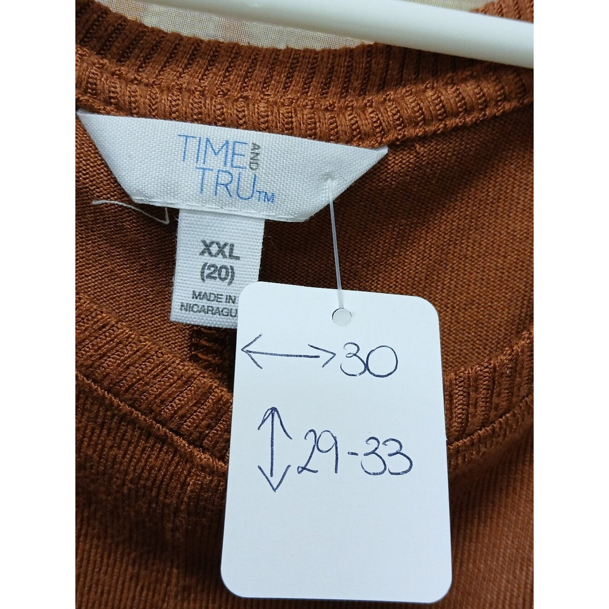 Time and Tru Plus XXL 20 Rust Brown Oversized Long Sleeve Tunic Top High Low Hem
