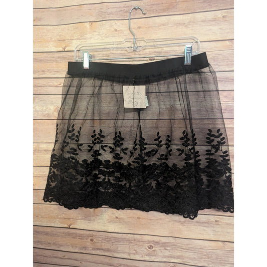 Scarlett’s Riverside Boutique XXL Black Sheer Lace Mesh Skirt Floral Embroidered