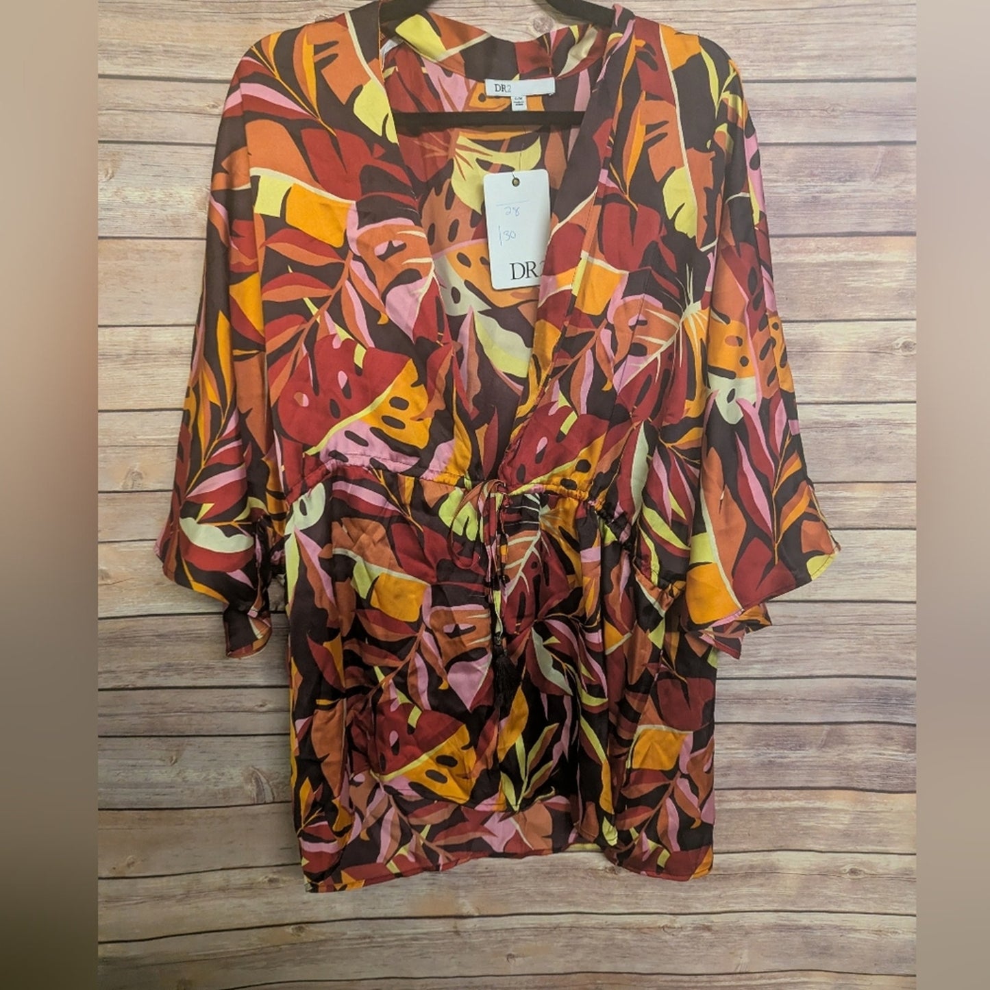 NWT Tropical Leaf Kimono Cardigan S/M | Bold Fall Boho Open Front Lightweigh #D1