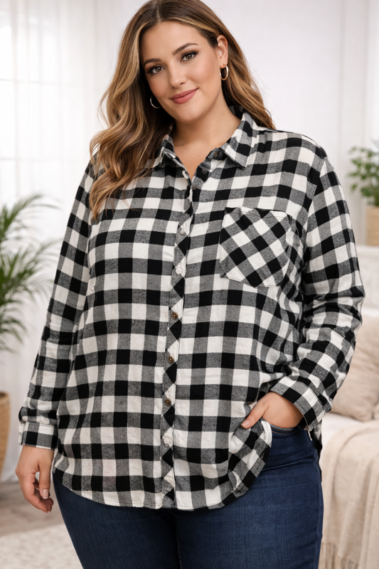 Maurices Buffalo Plaid Button Down Shirt Size 2XL BLK,WT Shimmer #C9
