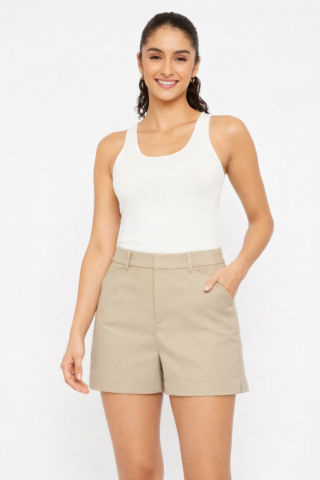 Old Navy High Rise Pixie Secret Smooth Pockets Never Fade Khaki Shorts Size. 12 #B20
