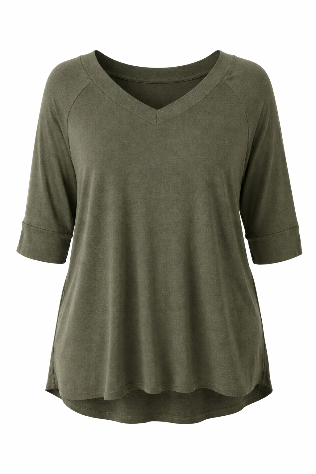 Sweet Lindsay 2X Olive Green Blouse Plus Size 3/4 Sleeve V Neck Tunic Casual #H25