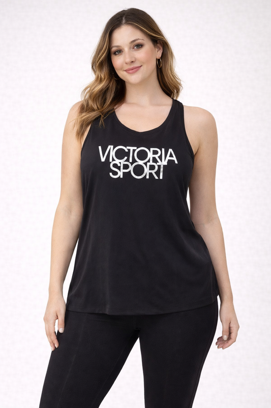 Victoria Sport Black Logo Racerback Tank Top – Size Medium