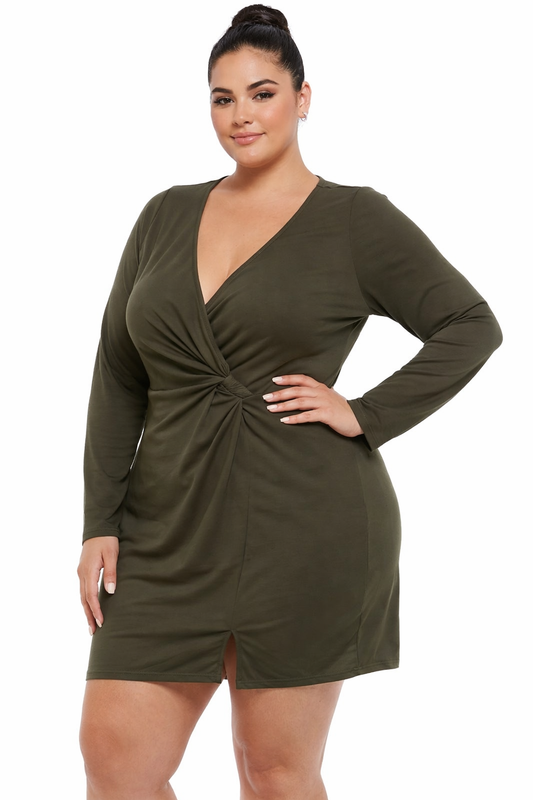 Olive Green Long Sleeve Wrap Dress. Sz XL. Trixxi Brand #B31