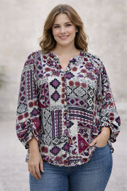 Westport Purple & Pink Floral Blouse. Size L. RS 21.
