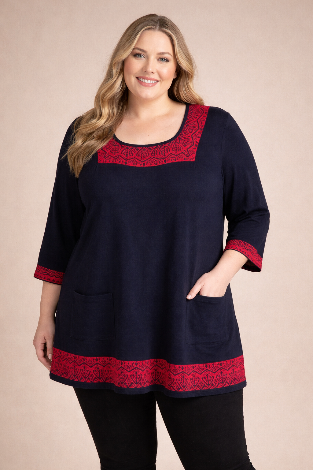 Style & Co. Black Sweater Dress/Long Blouse w/ Red Design. Size 2XL. #68