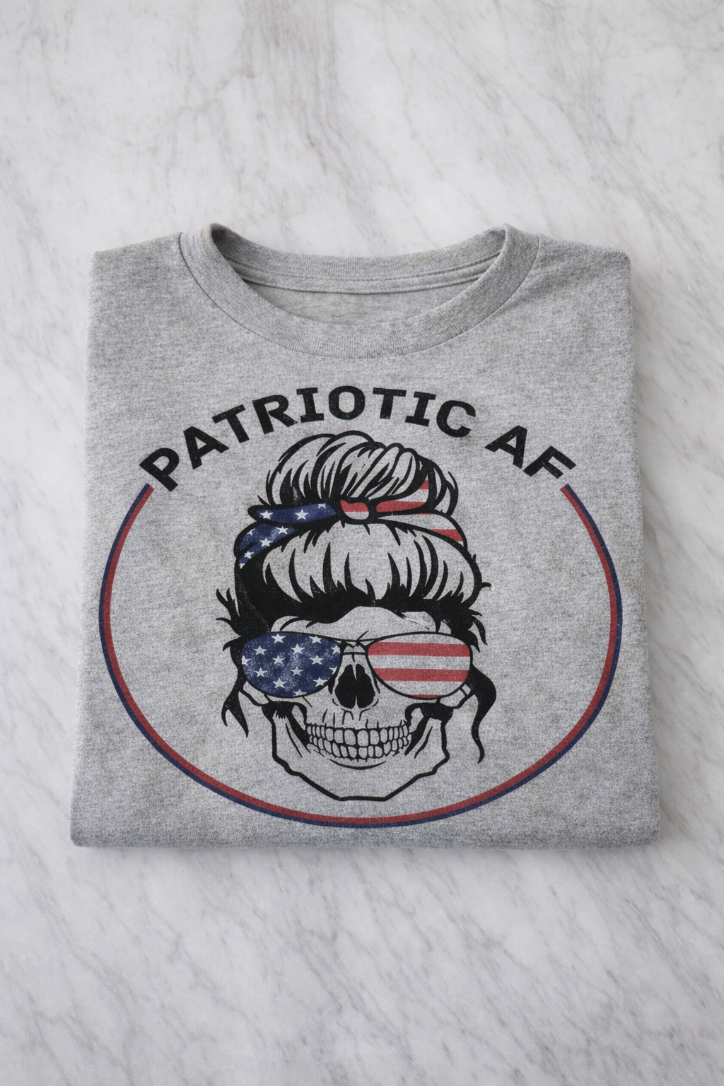 Patriotic AF Skull Graphic T Shirt Vintage Heather Gray 4th of July Top #B24