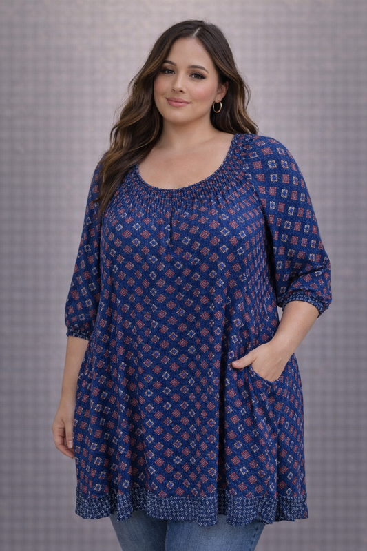 Dressbarn Navy Printed top/Dress Plus Size 2XL/3XL #68