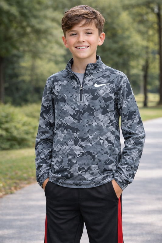 Nike Boys Medium Dri-FIT Camo 1/4 Zip Long Sleeve Athletic Shirt #B22
