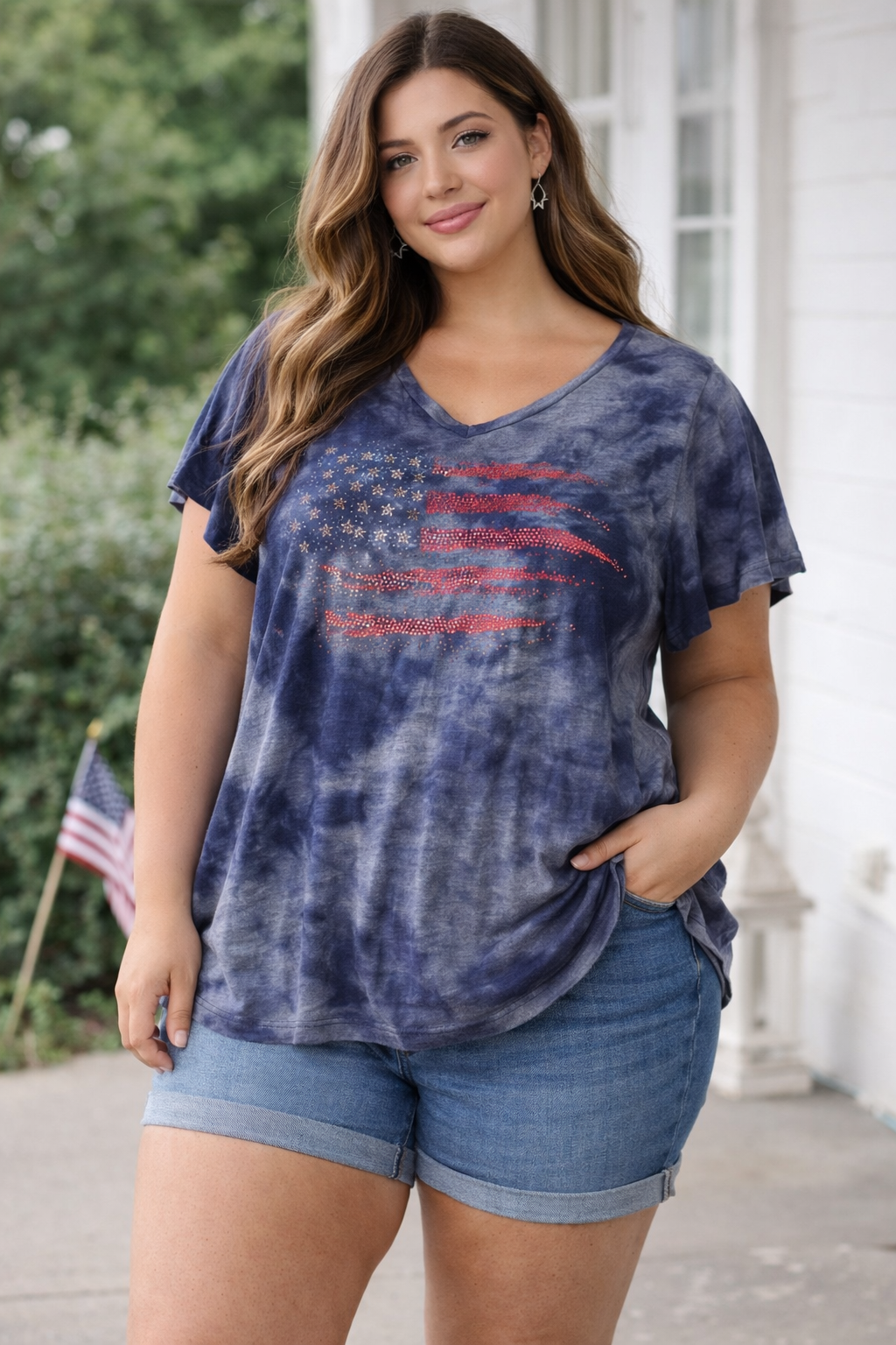 Vintage-Vibe USA Flag Tee | Navy Tie Dye | Size 2XL #68