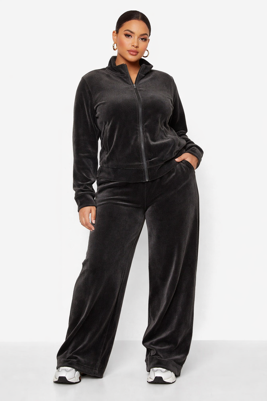 N.Y.L Velour Tracksuit Set Women’s 2 Piece Zip Jacket & Wide Leg Pants #H13