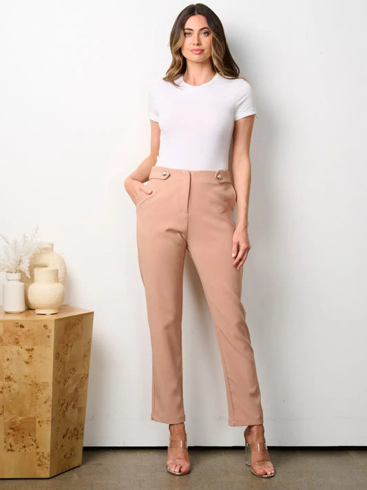 Button closure wide leg pants