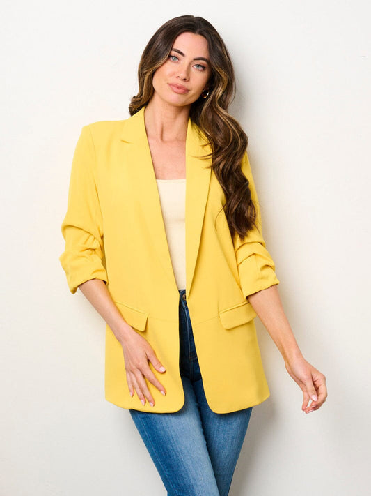 Yellow 3/4 sleeve blazer - Scarlett's Riverside Boutique 