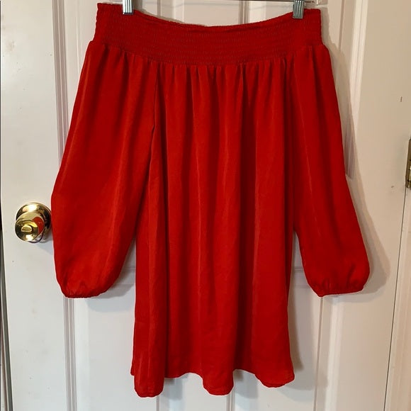 Forever 21 Red Off Shoulder Peasant Blouse, Medium Puff Sleeve Boho Top #O3