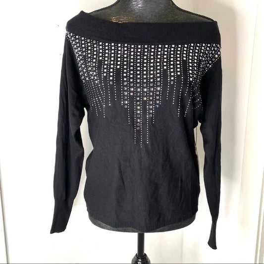 Vila Milano diamond black top. Size M - Scarlett's Riverside Boutique 