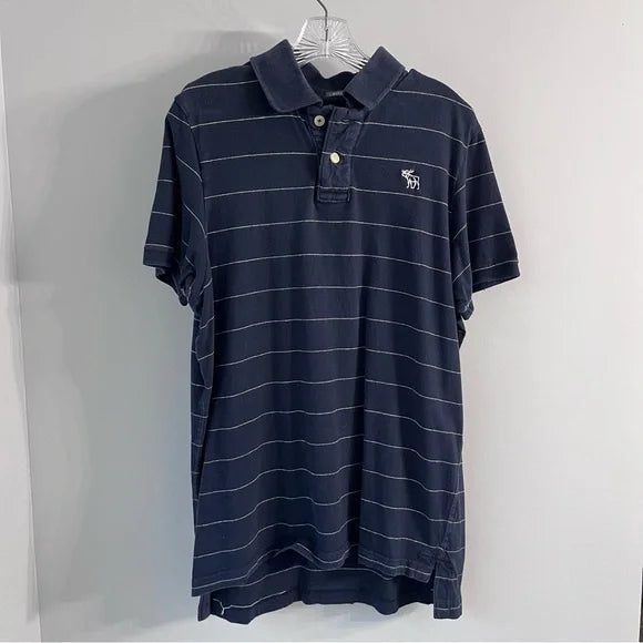 Abercrombie & Fitch Polo Shirt Size Large Navy Blue Stripe Short Sleeve #A4
