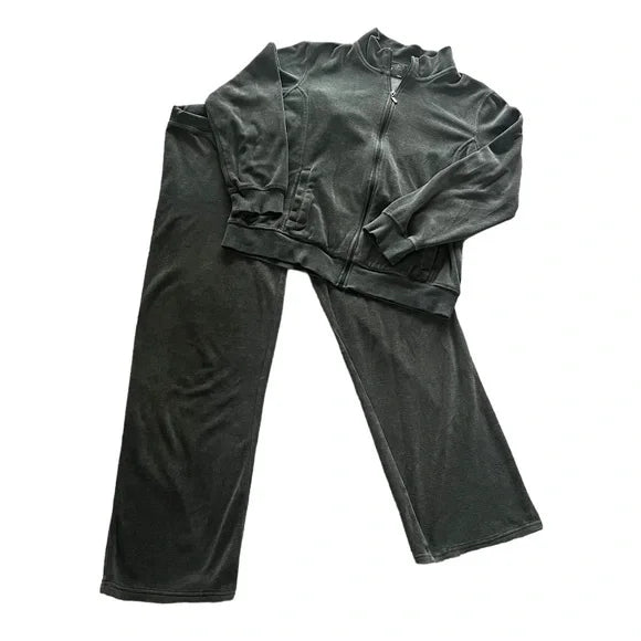 N.Y.L Velour Tracksuit Set Women’s 2 Piece Zip Jacket & Wide Leg Pants #H13