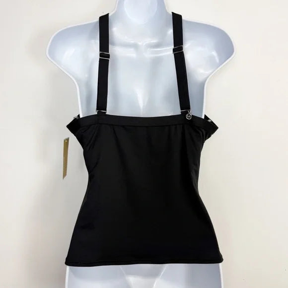 Michael Kors Black Rhinestone Studded Cross Back Tankini Top Size M #A30
