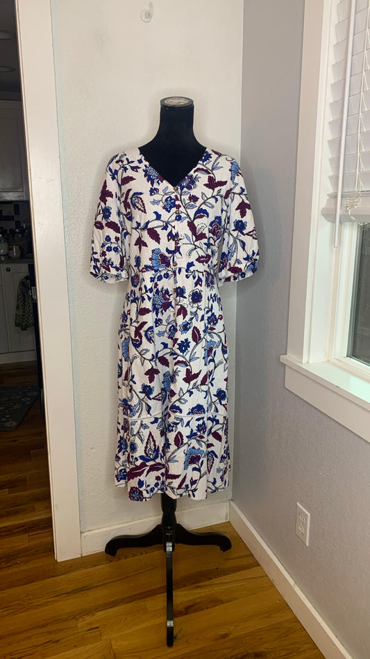 NWTs, Liz Claiborne floral, Linen, V-Neck Midi Dress. Sz 6