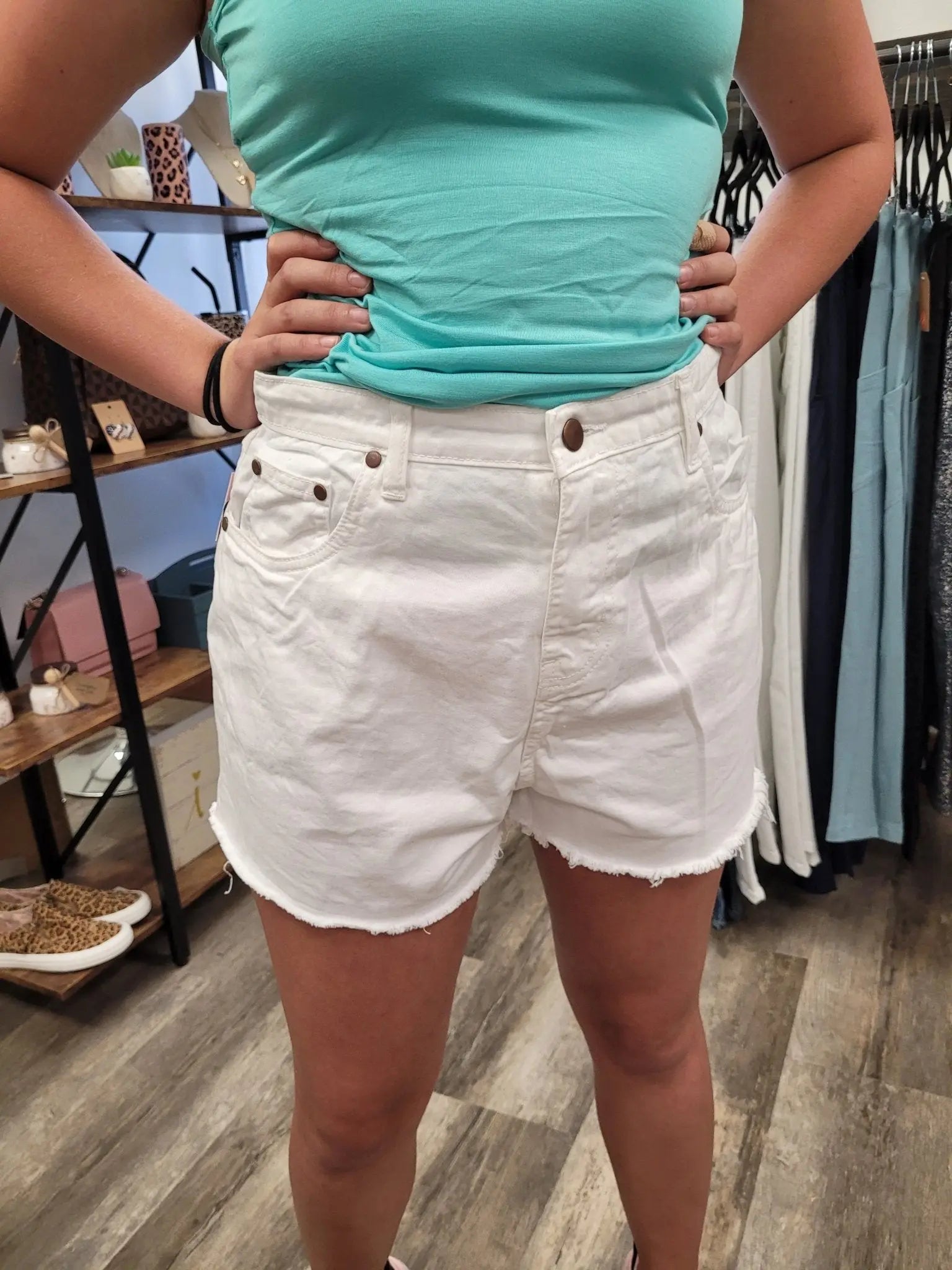 White Denim Mom Shorts - Scarlett's Riverside Boutique 