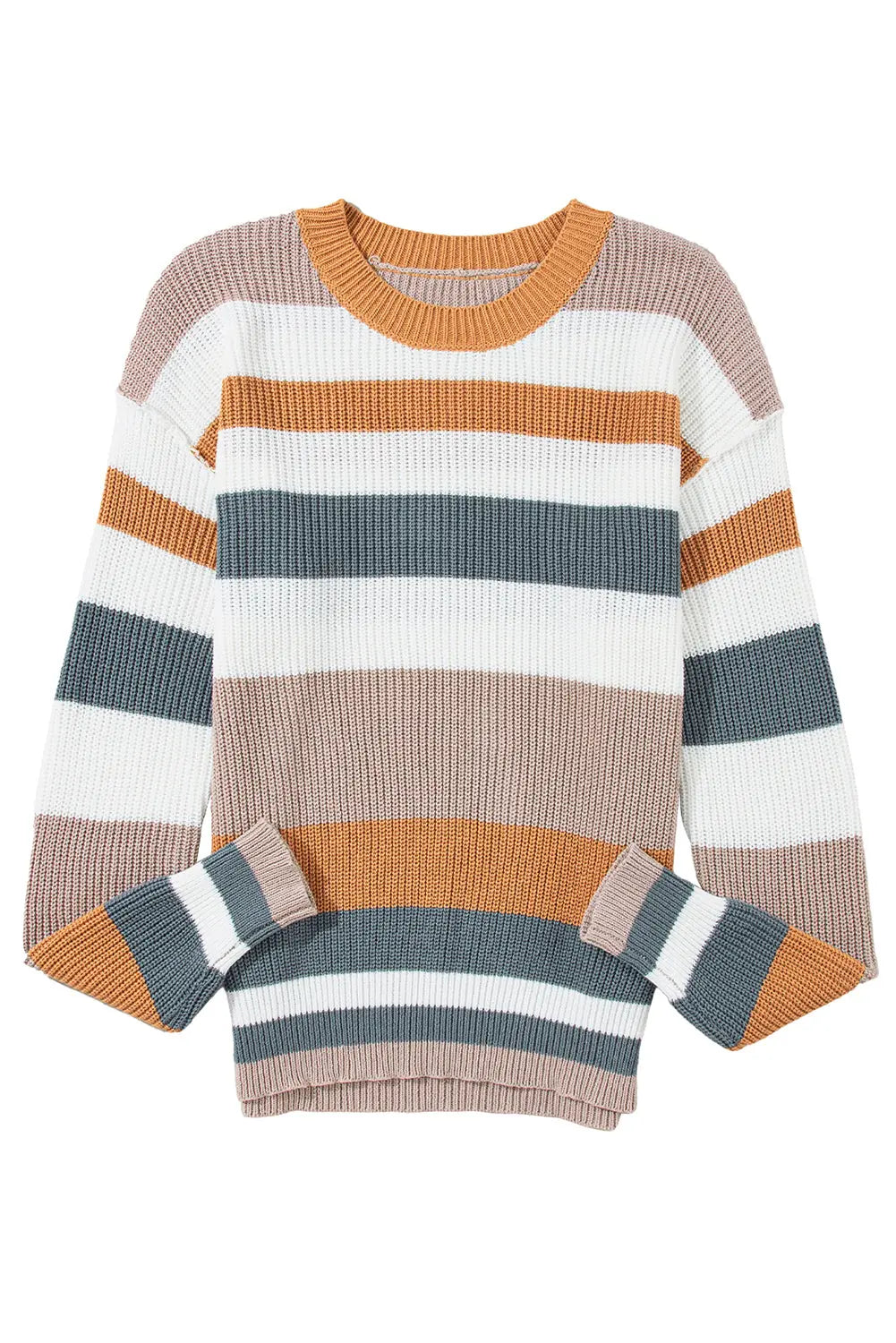 Camel Classic Round Neck Colorblock Knit Sweater - Scarlett's Riverside Boutique 