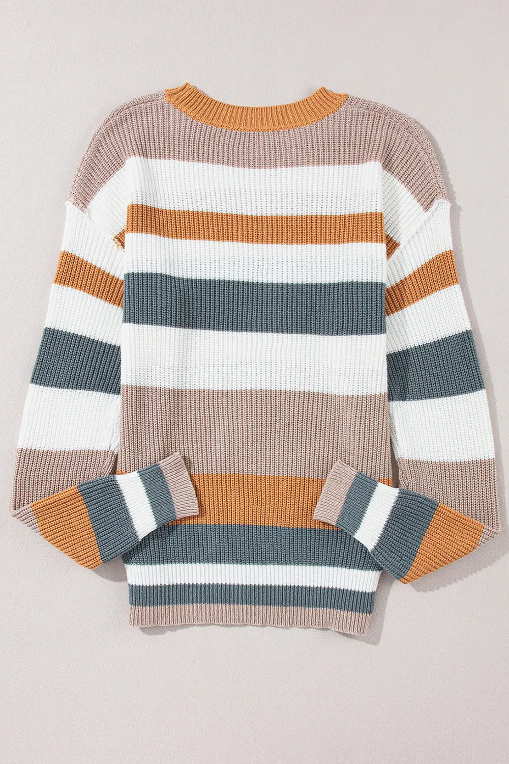 Camel Classic Round Neck Colorblock Knit Sweater - Scarlett's Riverside Boutique 