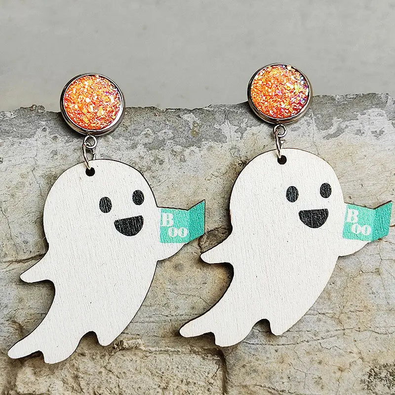 Ghost Shape Wooden Dangle Earrings - Scarlett's Riverside Boutique 