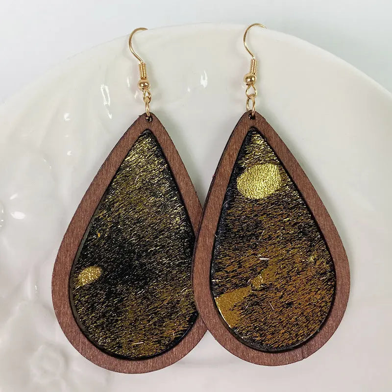 Teardrop Shape Wooden Dangle Earrings - Scarlett's Riverside Boutique 