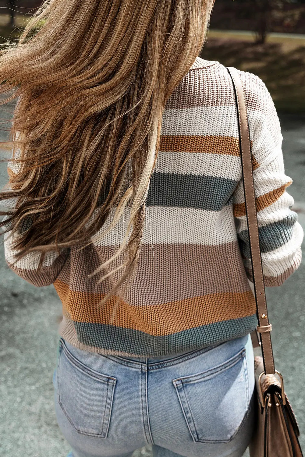 Camel Classic Round Neck Colorblock Knit Sweater - Scarlett's Riverside Boutique 