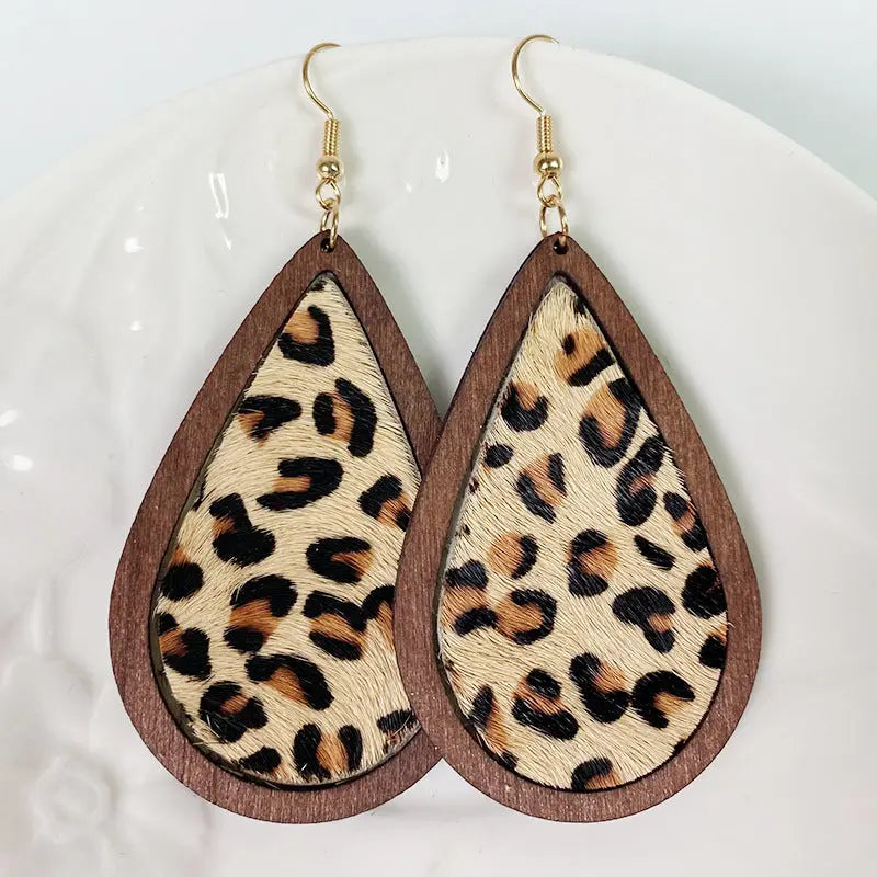 Teardrop Shape Wooden Dangle Earrings - Scarlett's Riverside Boutique 