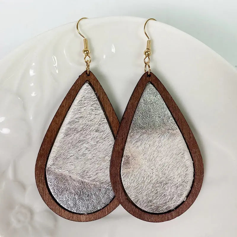 Teardrop Shape Wooden Dangle Earrings - Scarlett's Riverside Boutique 