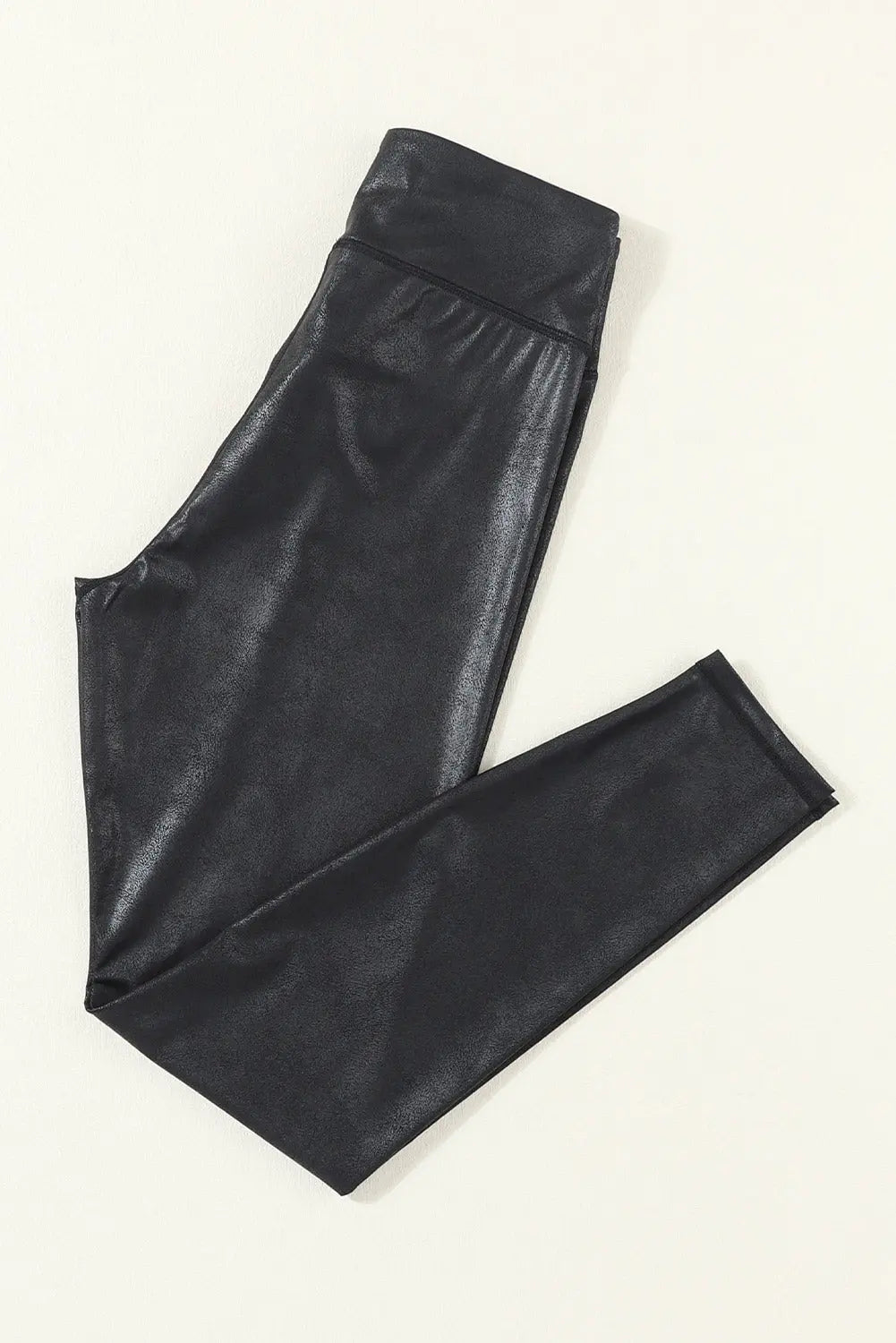 Black Crossed Dip Waist Sleek Leather Leggings - Scarlett's Riverside Boutique 