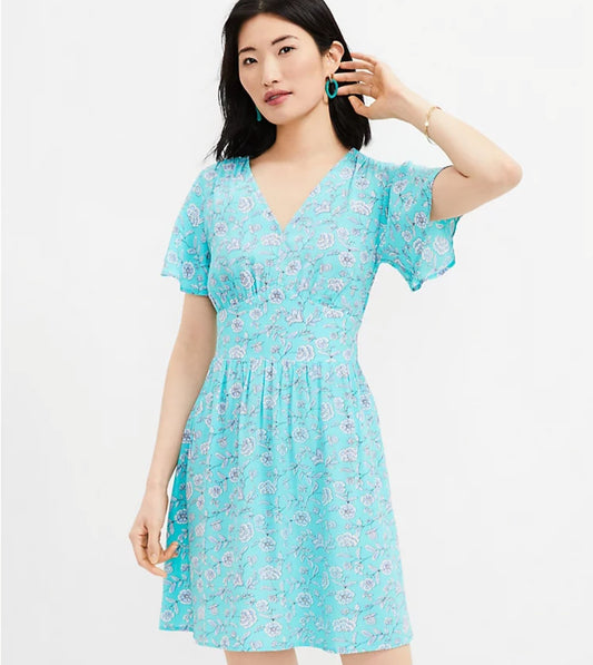 Loft, Turquoise Floral Dress, size 8.  RS 29