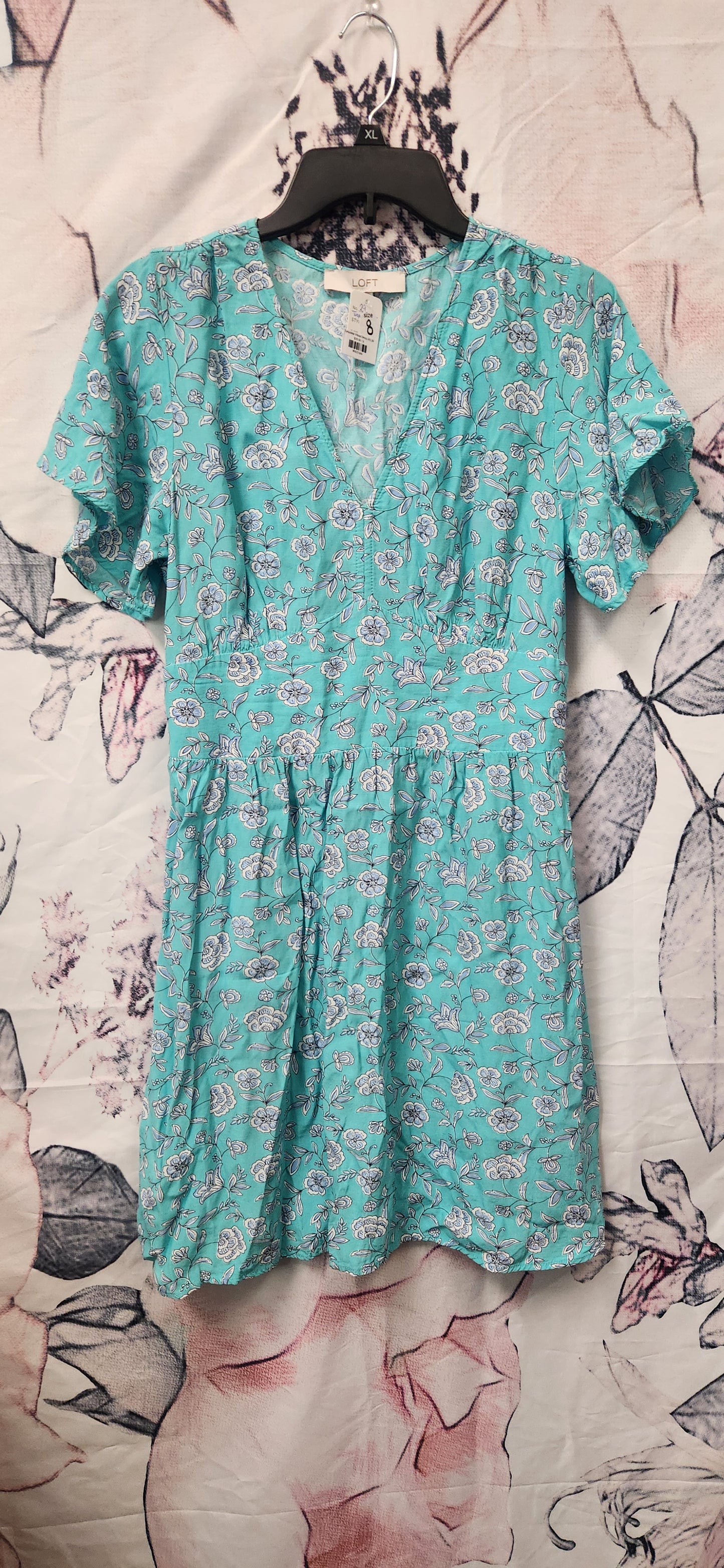 Loft, Turquoise Floral Dress, size 8.  RS 29