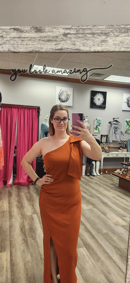 RS 29 NWT Pretty Garden Rust Orange Dress - Scarlett's Riverside Boutique 