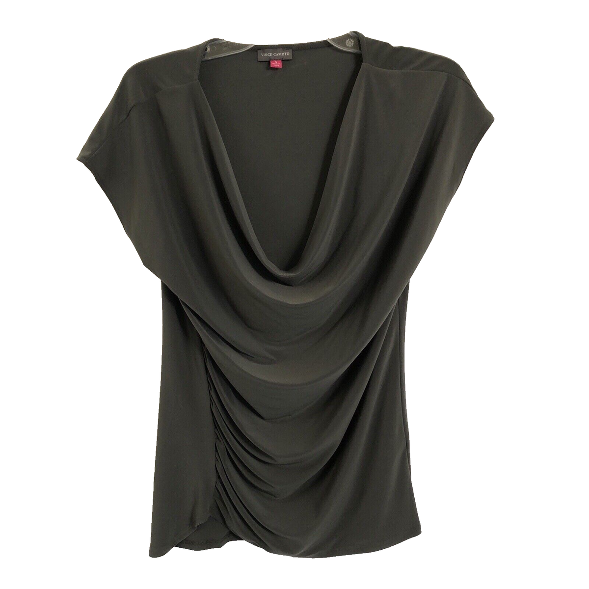 Vince Camuto Drape Front Blouse Top Olive Size M Scooped Neck Casual Elegance. #97