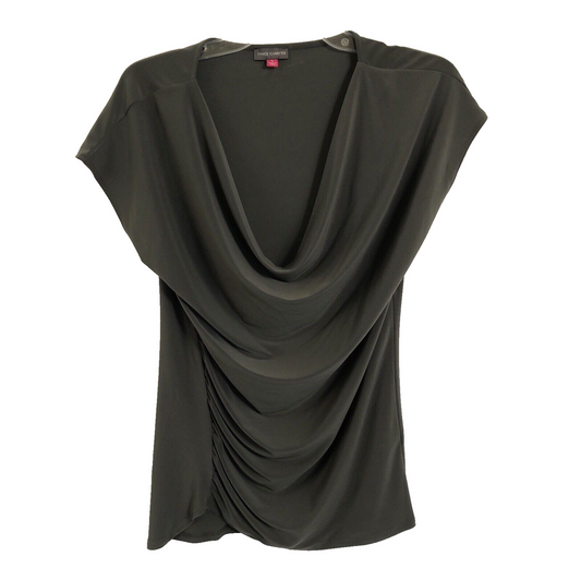 Vince Camuto Drape Front Blouse Top Olive Size M Scooped Neck Casual Elegance. #97