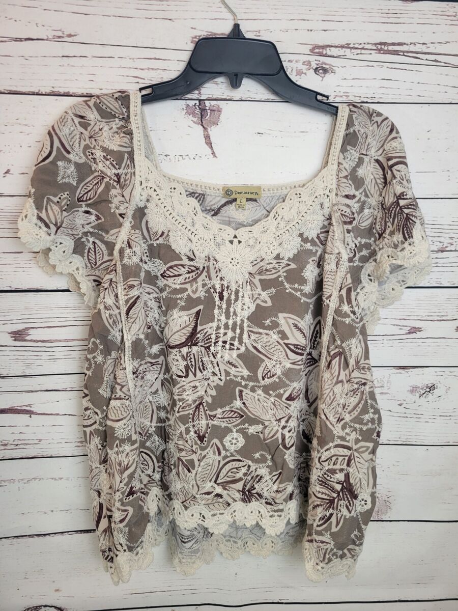 Democracy embroidered top. Size S. #99