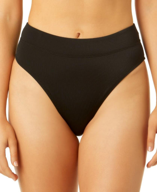 Salt + Cove Juniors' Banded High-Waist Ribbed Bikini Bottom Black Size S. #A38