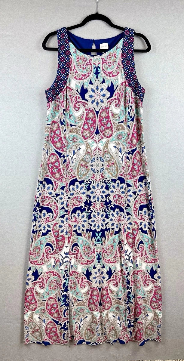 Chico's Mediterranean Waves Maxi Dress Size 3 (Large) Blue White $139 Jersey