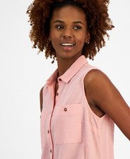NWTs, Nautica Pink Sleeveless Button-Down Shirt, 100% Cotton. Size S #A1