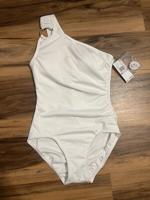 Michael Kors Sz 4 One-Shoulder Swimsuit with Gold Ring. NWTs #A42