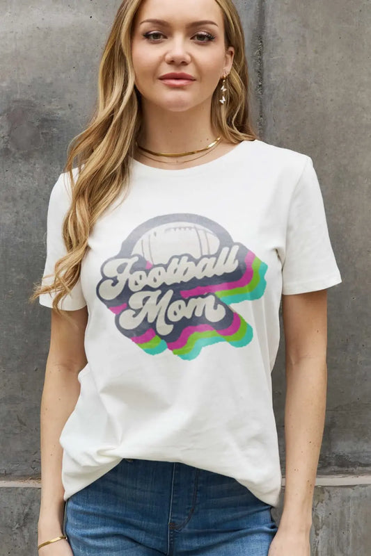 Simply Love Full Size FOOTBALL MOM Graphic Cotton Tee - Scarlett's Riverside Boutique 